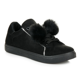 Groto Gogo Baskets en daim à pompons le noir 2