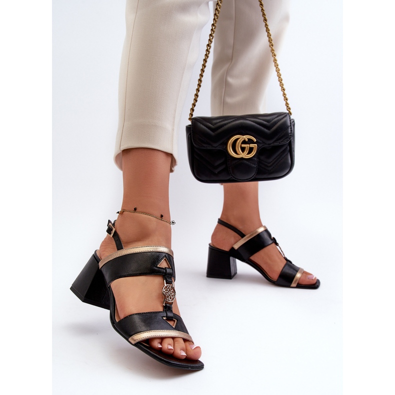 Sandales élégantes en cuir sur bloc Laura Messi 2768 Noir 2