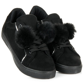 Groto Gogo Baskets en daim à pompons le noir 1