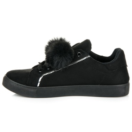 Groto Gogo Baskets en daim à pompons le noir 3