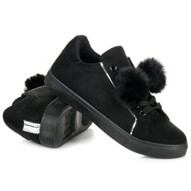 Groto Gogo Baskets en daim à pompons le noir 4