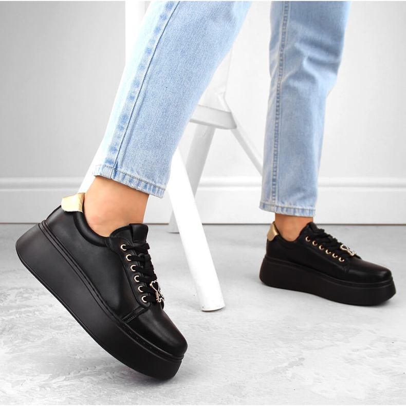 Chaussures en cuir pour femmes sur plateforme noire, Vinceza 66700 2