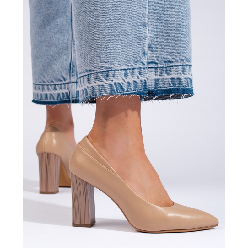 Escarpins femme beiges de Sergio Leone avec talon décoratif 1