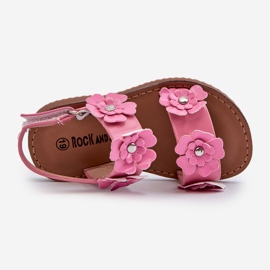 Sandales Enfant Laquées Décorées de Fleurs, Tinette Rose 2