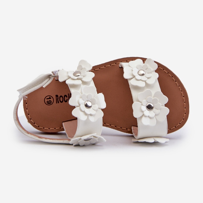Sandales Enfant Laquées Décorées de Fleurs, Tinette Blanche 2 Sandales Enfant Laquées Décorées de Fleurs, Tinette Blanche 2