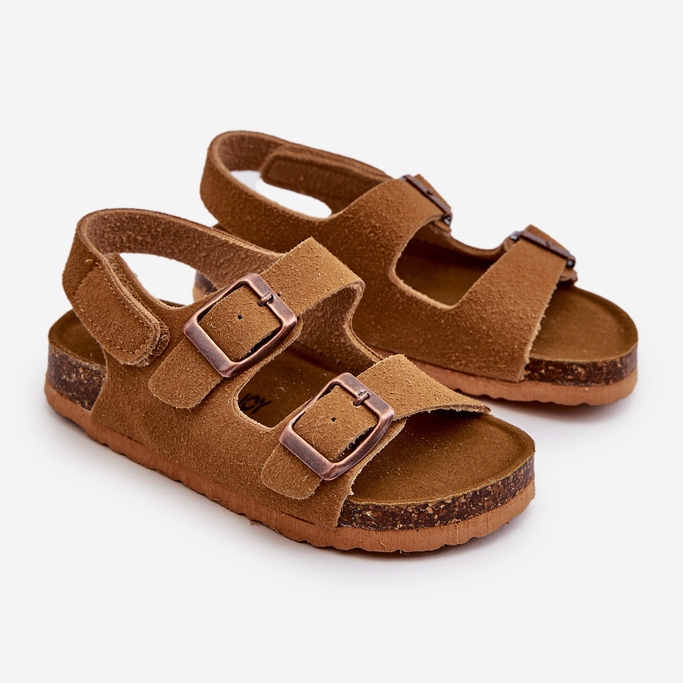 Sandales pour enfants sur plateforme en liège, fermeture velcro, Camel Rorria brun 1