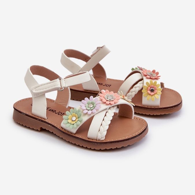 Sandales enfants avec fermeture velcro et fleurs, blanc Netalee blanche 1