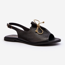 Zazoo Sandales Plates En Cuir 2898 Noir 2