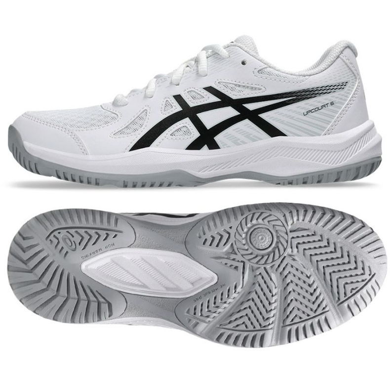 Asics Upcourt 6 Gs Jr 1074A045 101 chaussures de volley-ball blanche 1 Asics Upcourt 6 Gs Jr 1074A045 101 chaussures de volley-ball blanche 1