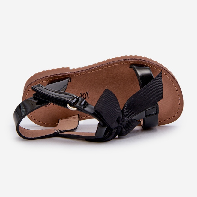 Sandales enfant en cuir verni avec nœud velcro, Noir Joratia le noir 2