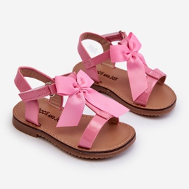 Sandales enfant en cuir verni avec nœud velcro, rose Joratia 1 Sandales enfant en cuir verni avec nœud velcro, rose Joratia 1