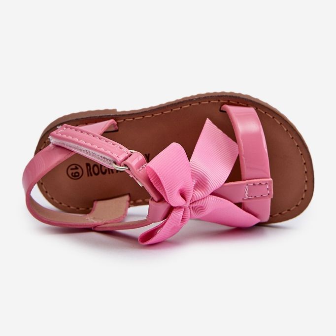 Sandales enfant en cuir verni avec nœud velcro, rose Joratia 2 Sandales enfant en cuir verni avec nœud velcro, rose Joratia 2