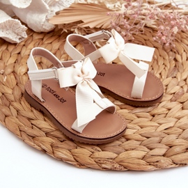 Sandales enfant en cuir verni avec noeud velcro, beige clair Joratia 2