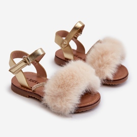 Sandales Velcro Pour Enfants Avec Fourrure, Or Rosavere doré 1