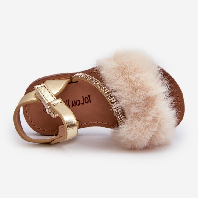 Sandales Velcro Pour Enfants Avec Fourrure, Or Rosavere d'or 2