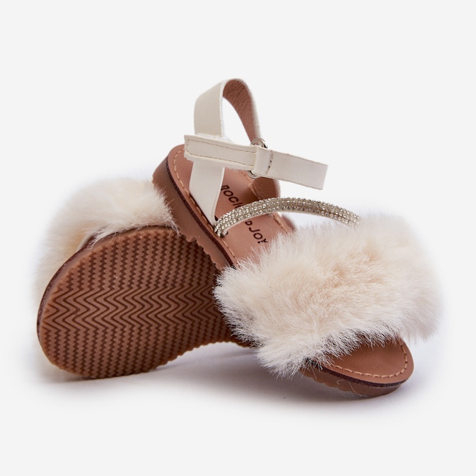 Sandales Velcro Pour Enfants Avec Fourrure, Blanc Rosavere 2