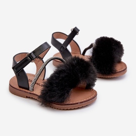 Sandales Velcro pour Enfants avec Fourrure, Noir Rosavere 1