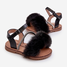 Sandales Velcro pour Enfants avec Fourrure, Noir Rosavere 2