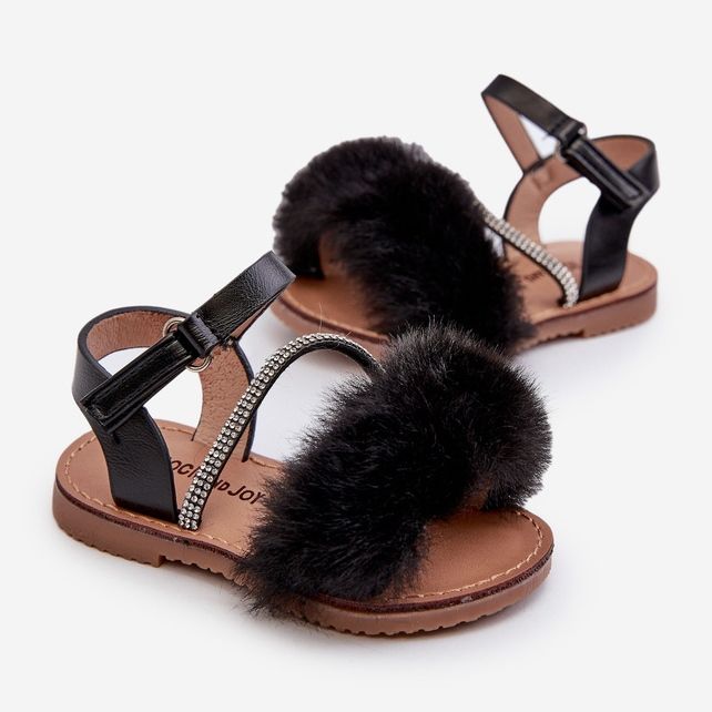 Sandales Velcro pour Enfants avec Fourrure, Noir Rosavere 2