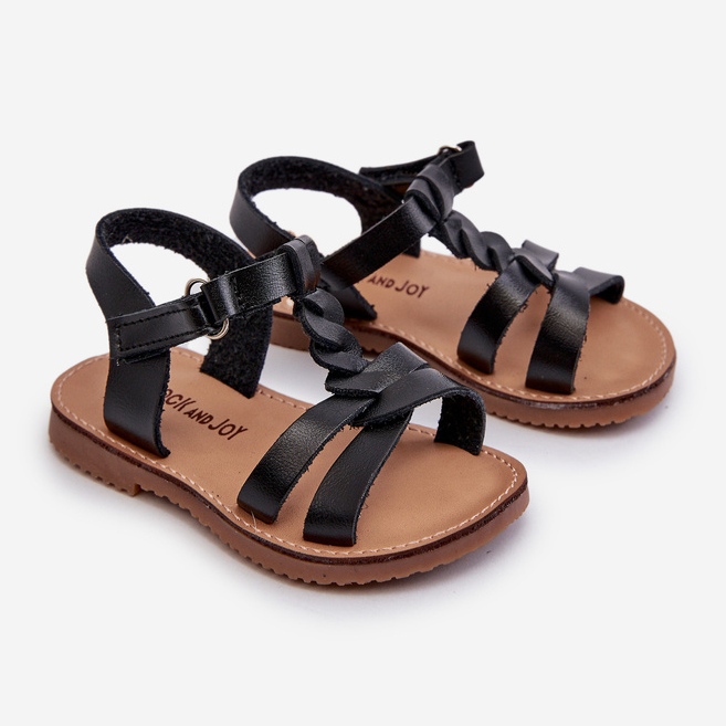 Sandales pour enfants avec fermeture velcro, Noir, Sarniema 1