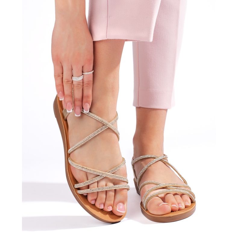 Sandales slip-on dorées avec strass 1