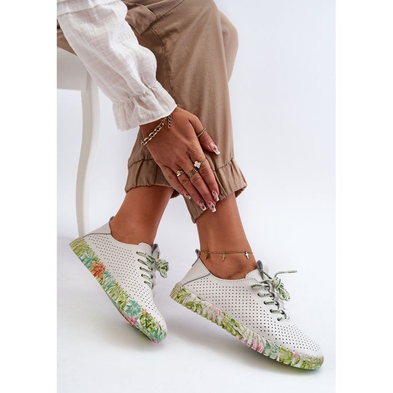 S.Barski Chaussures à lacets pour femmes en cuir naturel, blanc Farnalea blanche 2