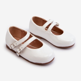 Ballerines enfant en cuir verni à rayures, blanc Margenis 1