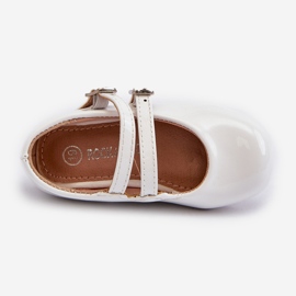 Ballerines enfant en cuir verni à rayures, blanc Margenis 2