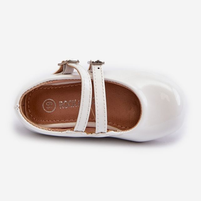 Ballerines enfant en cuir verni à rayures, blanc Margenis 2