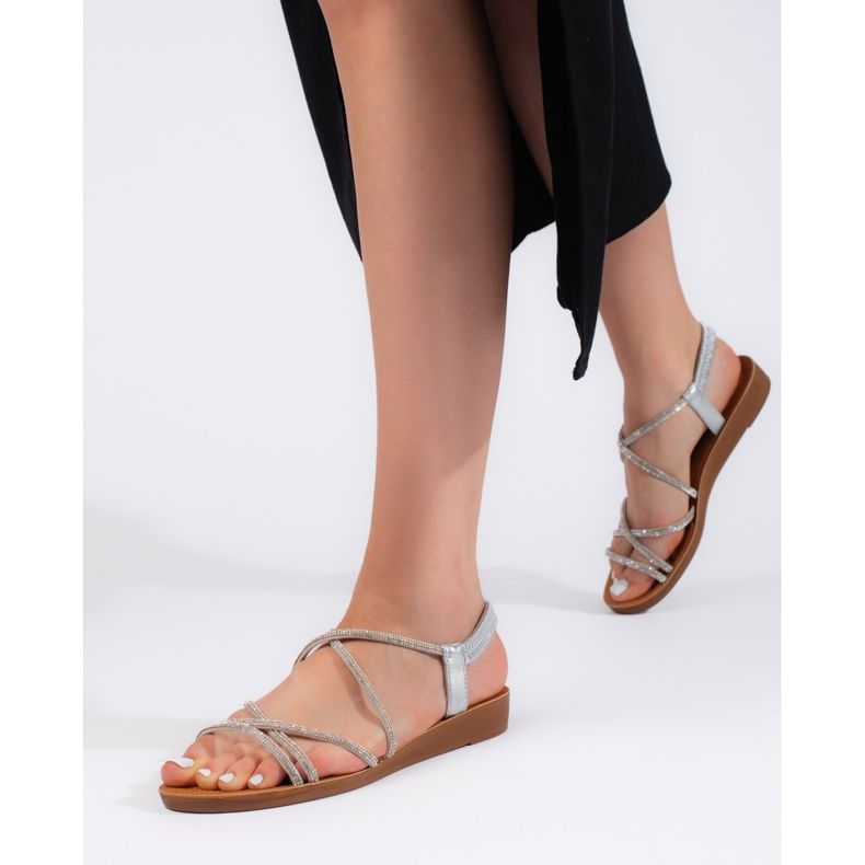 Sandales à enfiler argentées avec zircons cubiques 1 Sandales à enfiler argentées avec zircons cubiques 1