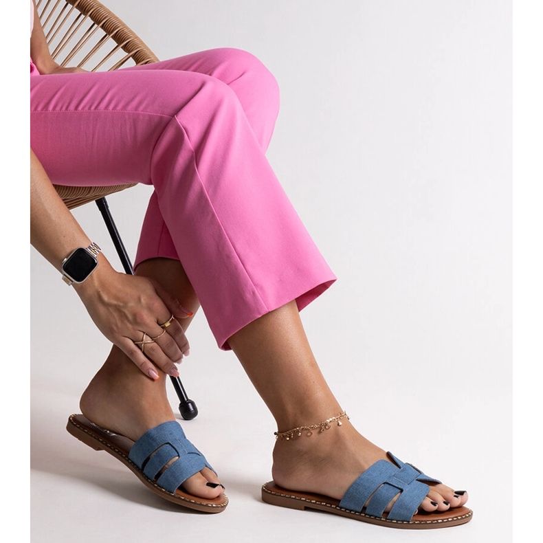 Chaussons bleus en cuir écologique Hyiaba 1 Chaussons bleus en cuir écologique Hyiaba 1