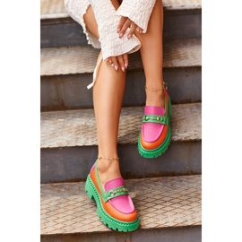Zazoo 3476 Mocassins en cuir pour femme, vert multicolore 2