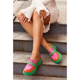 Zazoo 3476 Mocassins en cuir pour femme, vert multicolore 3