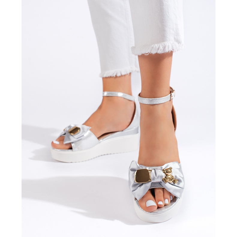 Seastar Sandales compensées femme argentées avec nœud 1