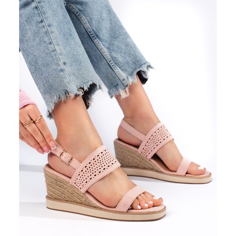 Sandales compensées femme roses 1 Sandales compensées femme roses 1