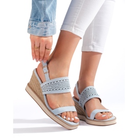 Sandales compensées femme bleues 3