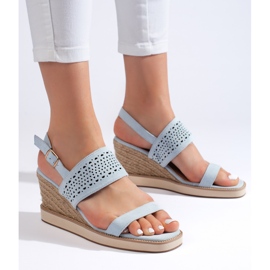 Sandales compensées femme bleues 1