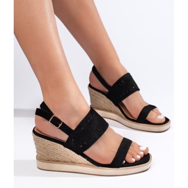 Sandales compensées femme noires 1