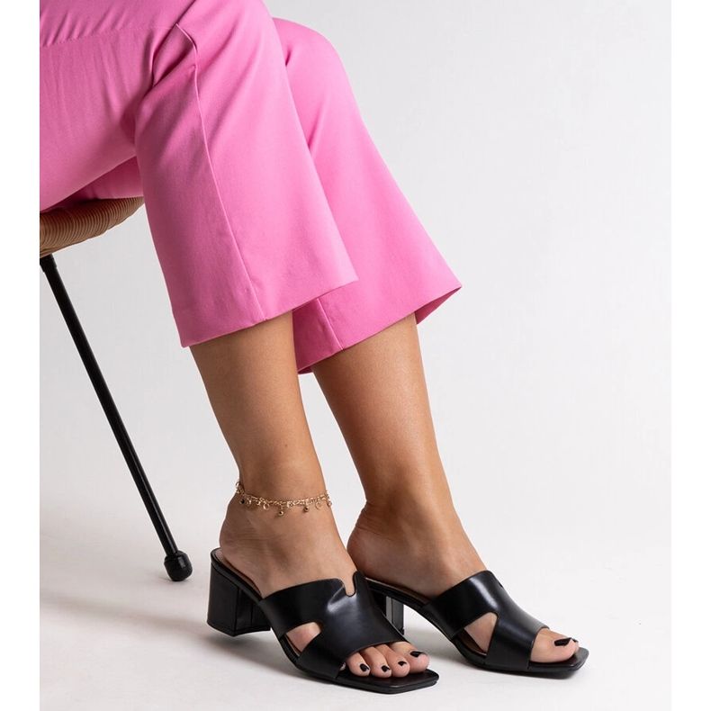 Tongs noires à talon ouvert, cuir écologique Anatolia le noir 2