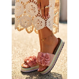 Tongs à plateforme pour femmes décorées de fleurs, rose Nodina 2