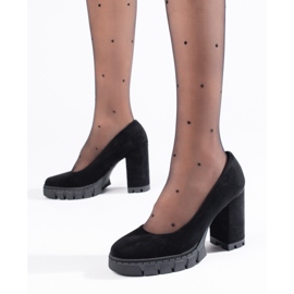 Escarpins femme en daim noir à talon haut 1