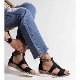 Sandales compensées basses Tiuma noires 1