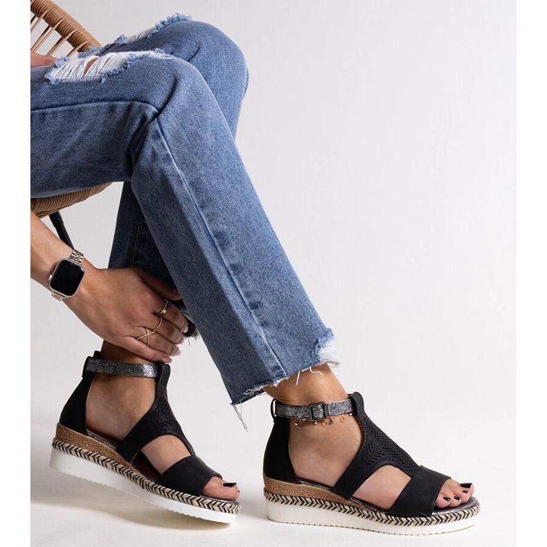 Sandales compensées basses Tiuma noires le noir 1