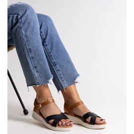 Sandales compensées basses noires et marron par Hakima 1