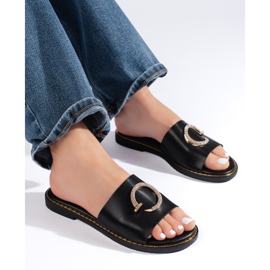Tongs noires pour femmes avec élément décoratif le noir 1