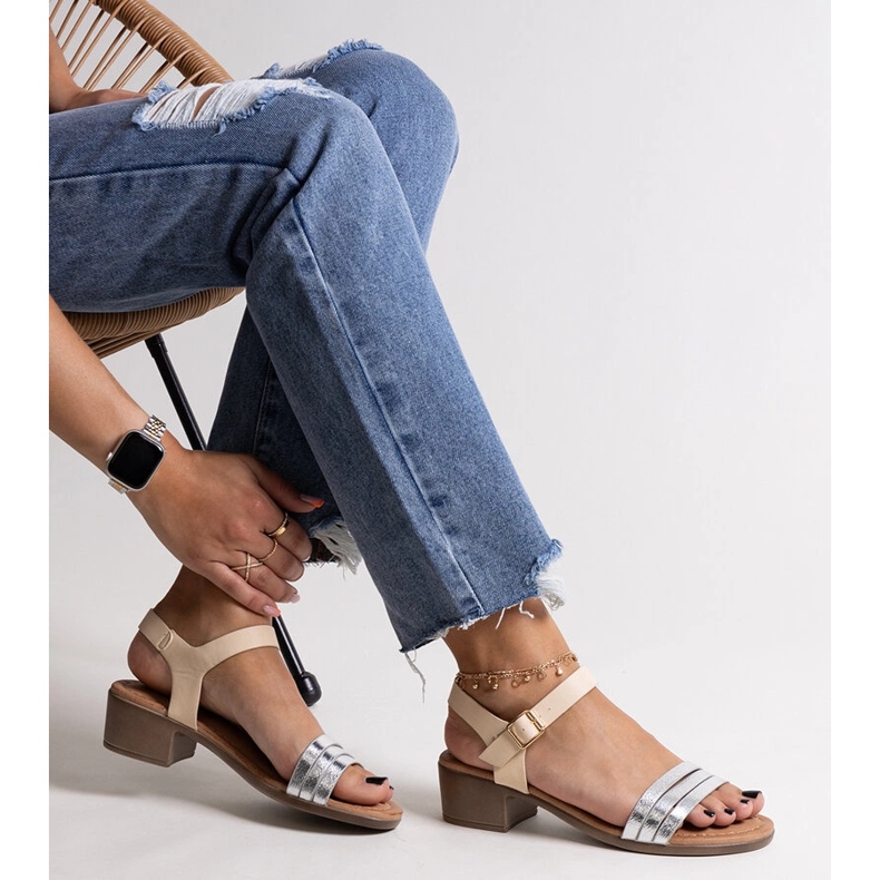 Sandales à talons bas argentées Salsabi 1