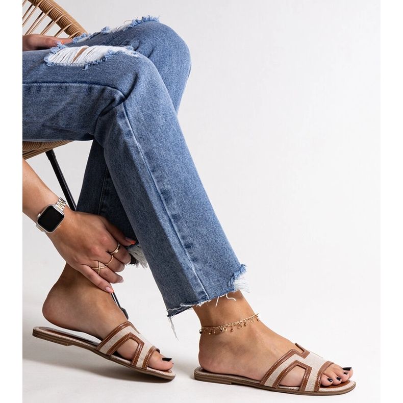 Tongs classiques Baya marron beige 1