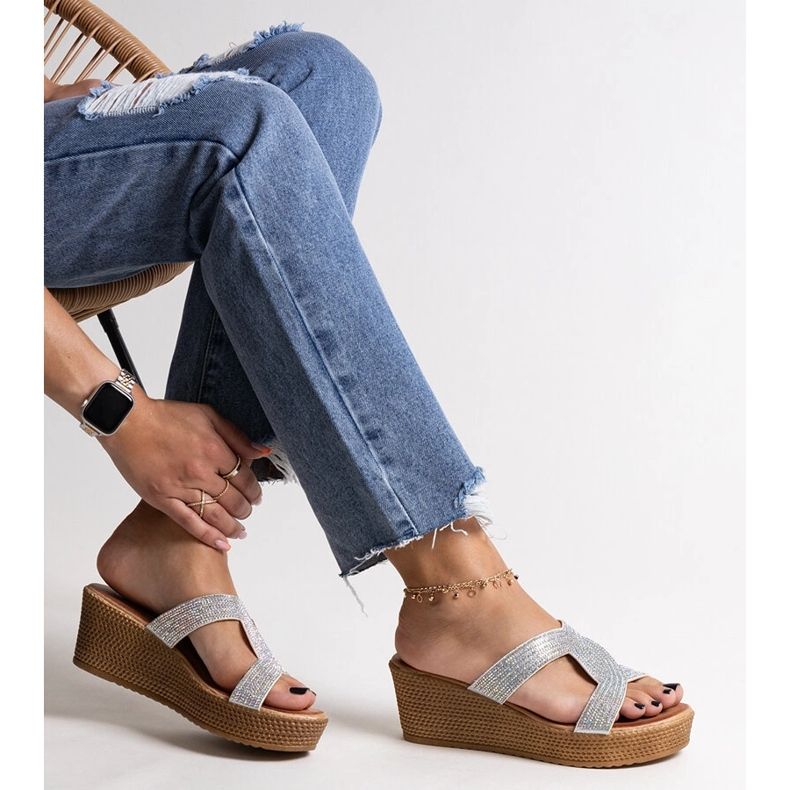 Mules compensées argentées avec zircons Antuanet 1