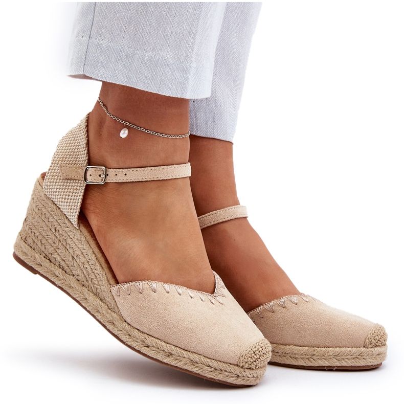 Sandales Compensées Espadrilles En Daim Avec Tresse Beige Raylin 3