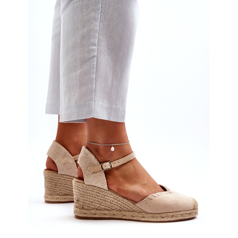 Sandales Compensées Espadrilles En Daim Avec Tresse Beige Raylin 2